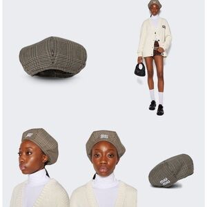 Miu Miu Tabacco Plaid Beret Hat